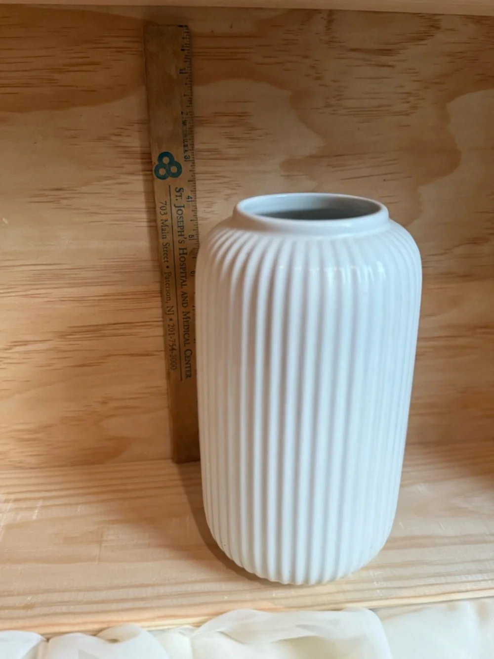 IKEA Stirlen White Ribbed Ceramic Cylinder Vase